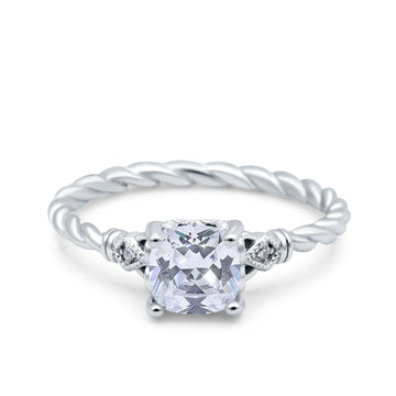 Art Deco Cushion Three Stone Wedding Bridal Ring Simulated Cubic Zirconia 925 Sterling Silver